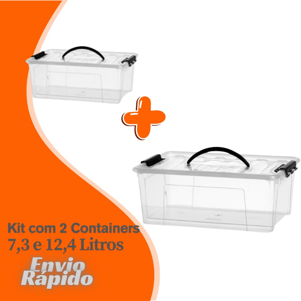 2 X Caixas Container Transparente 7,3  12,4 Litros Cesto Plástico Acrílico Multiuso Organizador 12L