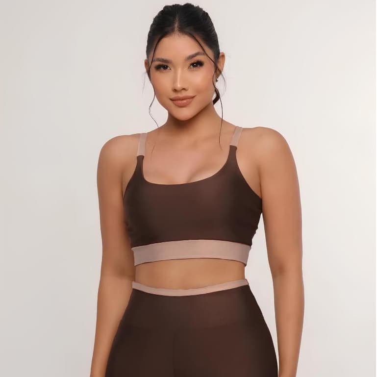 Conjunto Bicolor de Academia Feminino Fitness Calça Legging e Top com Bojo Removível Roupa de Treino