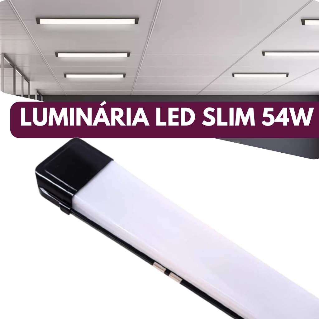 Luminária Tubular Led Slim 54w Preto 120cm 6500k Branco Frio Embuled Bivolt