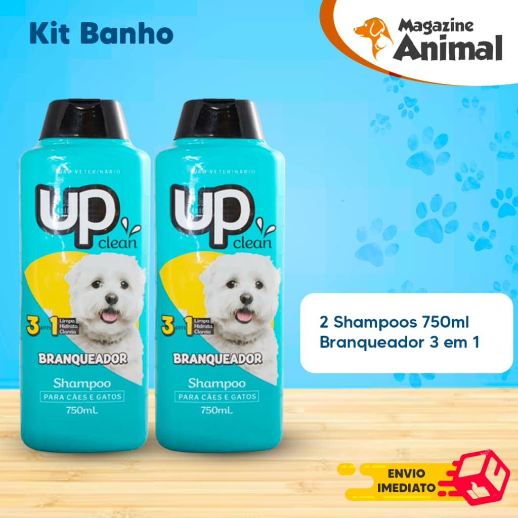 Kit banho Shampoo Para Cachorro pet Shampoo para cães 2 Shampoos Branqueador 750ml UP Clean