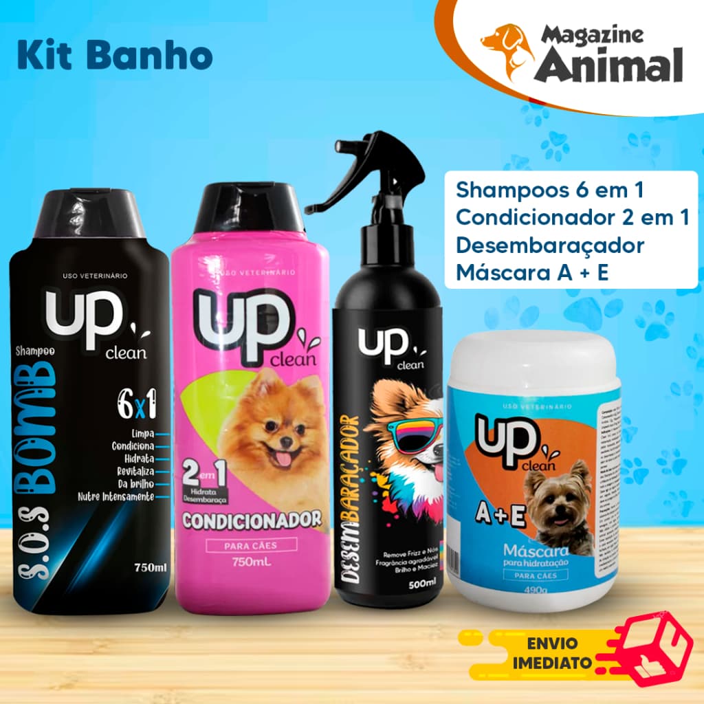 Kit Shampoo para Cachorro Shampoo Bomb 6EM1 + Mascara A+E + Condicionador + Desembaraçador de pelos