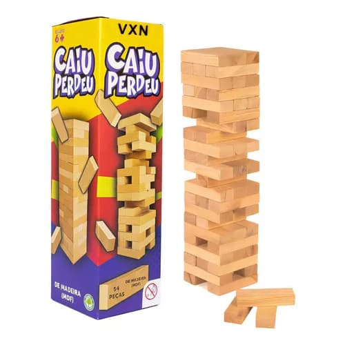 Jogo Caiu Perdeu 54 Peças Madeira MDF Brinquedo Educativo Infantil Mesa Habilidade Equilíbrio
