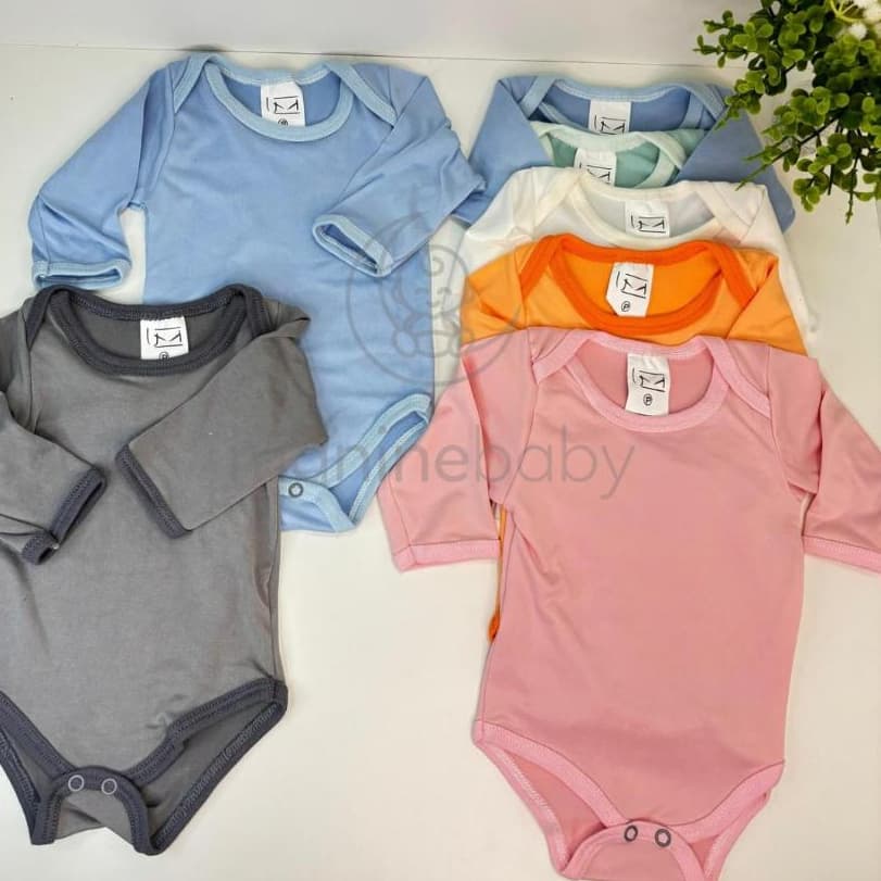 Kit Body Infantil manga longa menino menina liso neutro sortido 2 peças Body para bebe Roupa de bebe