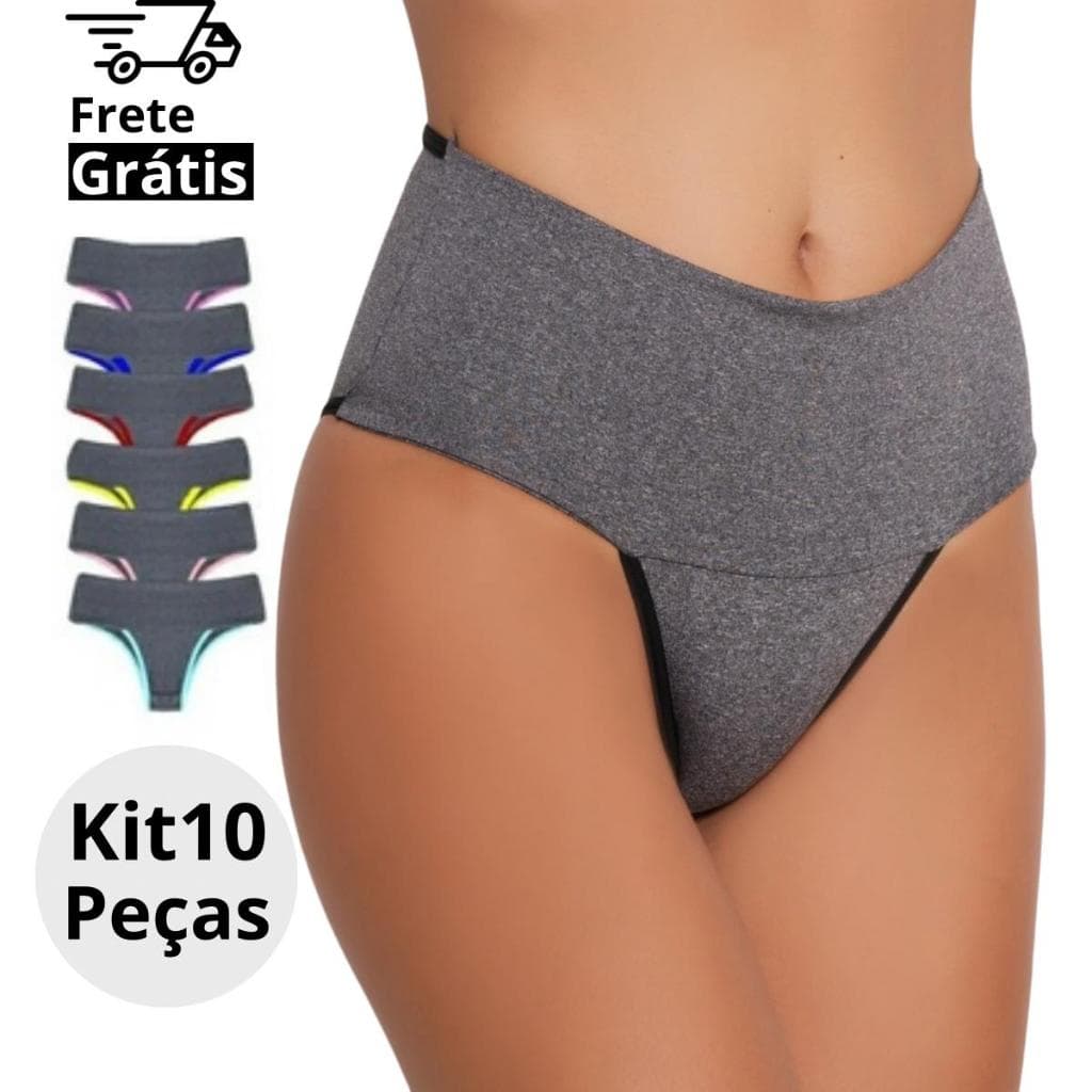 Kit 10 5 e 3 Calcinhas Fitness Cós Alto Calcinha Seca Barriga