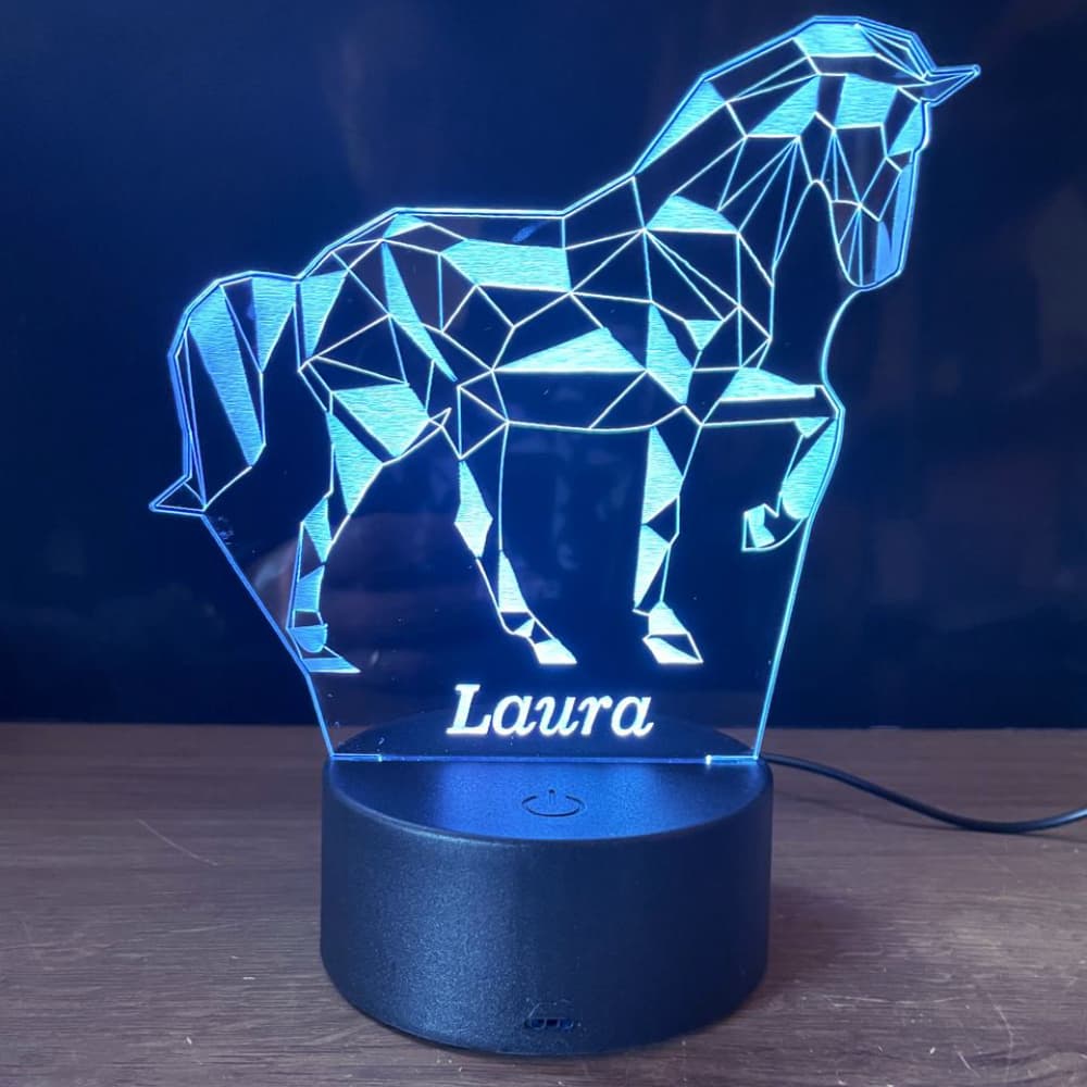 Luminária Led 3D 7 cores cavalo 2, Animais, opções: Nome gravado, Controle remoto