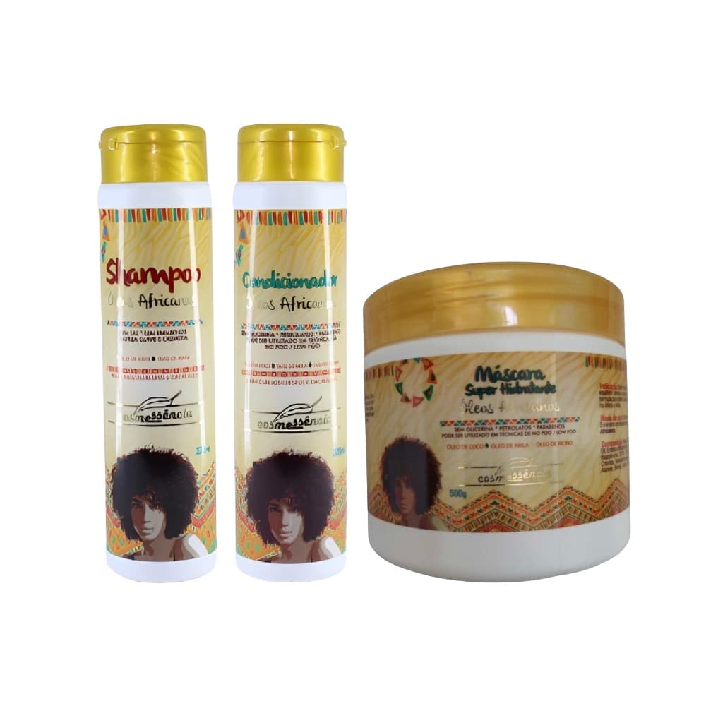 Kit Super Hidratante Óleos Africanos (Shampoo, Condicionador, Máscara) Cosmessência