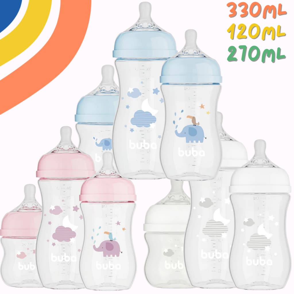 Kit 3 Mamadeira Buba Infantil 120ml 270ml 330ml Anticólica Bico Fluxo 1, 2 e 3