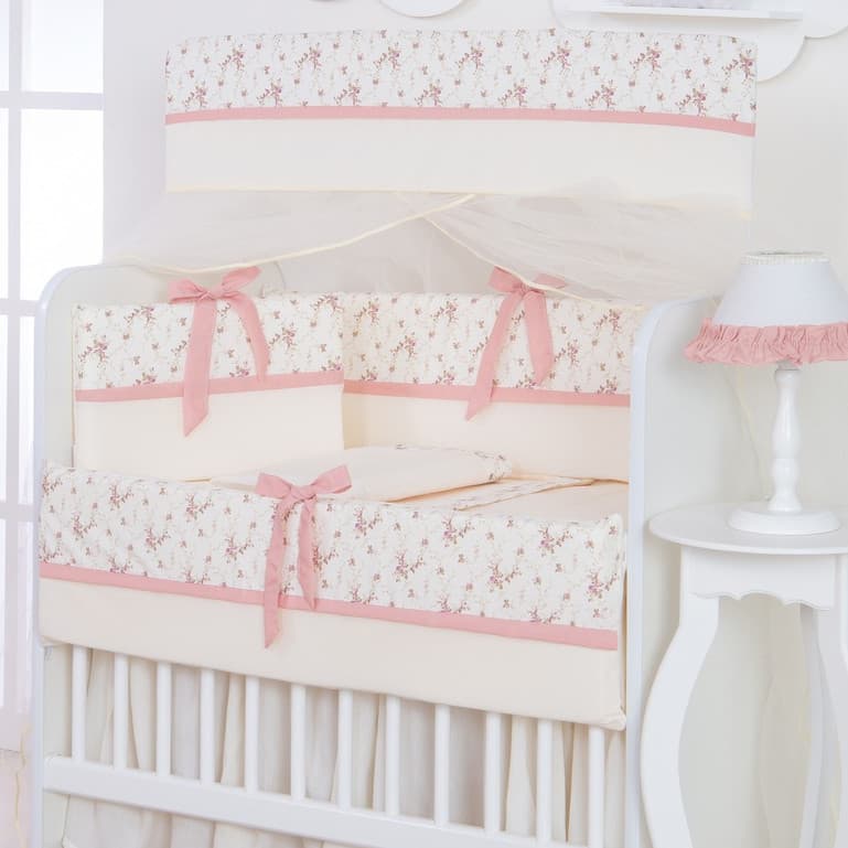 Kit Mini Berço Algodão Bordado Berço Moises 8 Peças Bebê Menina