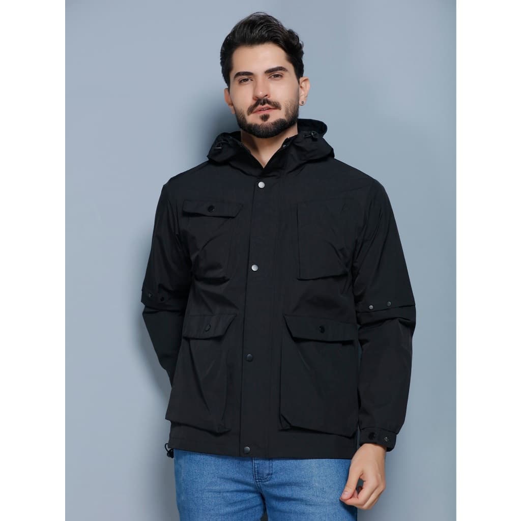 Jaqueta Utility Preta com 5 Bolsos - Resistente ao Vento & Estilo Urbano