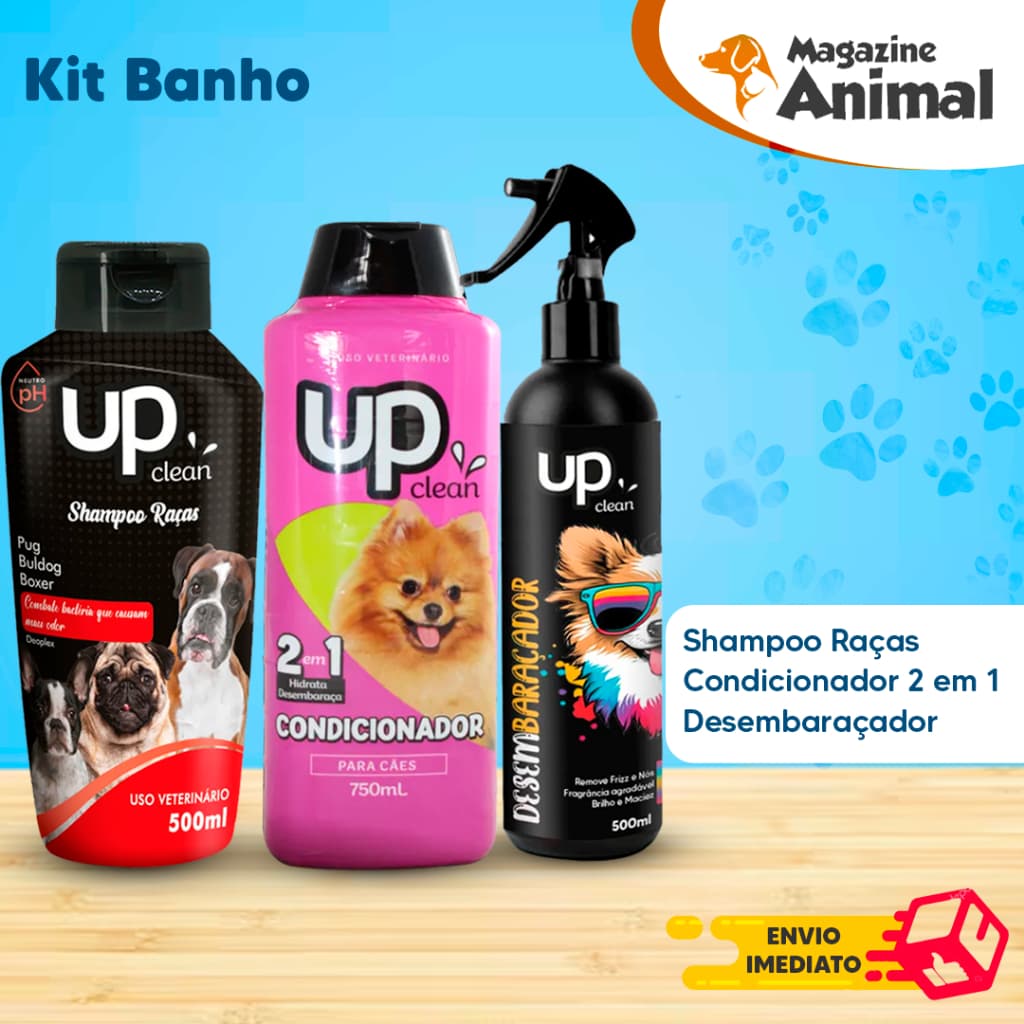 Kit banho Shampoo Para Cachorro pet Shampoo para cães Pug - Buldog + Desembaraçador + Condicionador