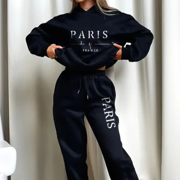Conjunto Moletom Canguru Calça Moletom Feminino Paris France Gringa Algodão Quentinho Conforto