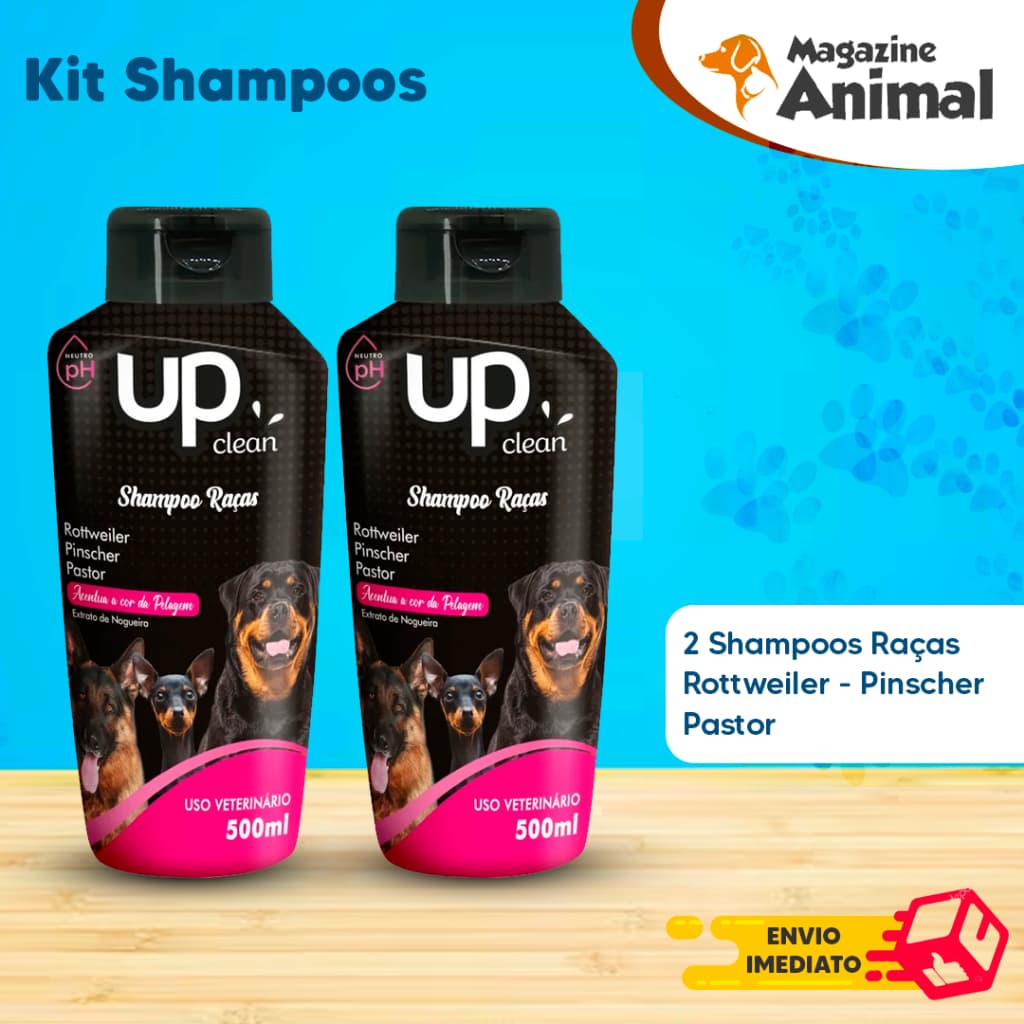 Kit banho Shampoo Para Cachorro pet 2 Shampoo para cães Rotteweiler - Pinsch - Pastor 500ml UP Clean