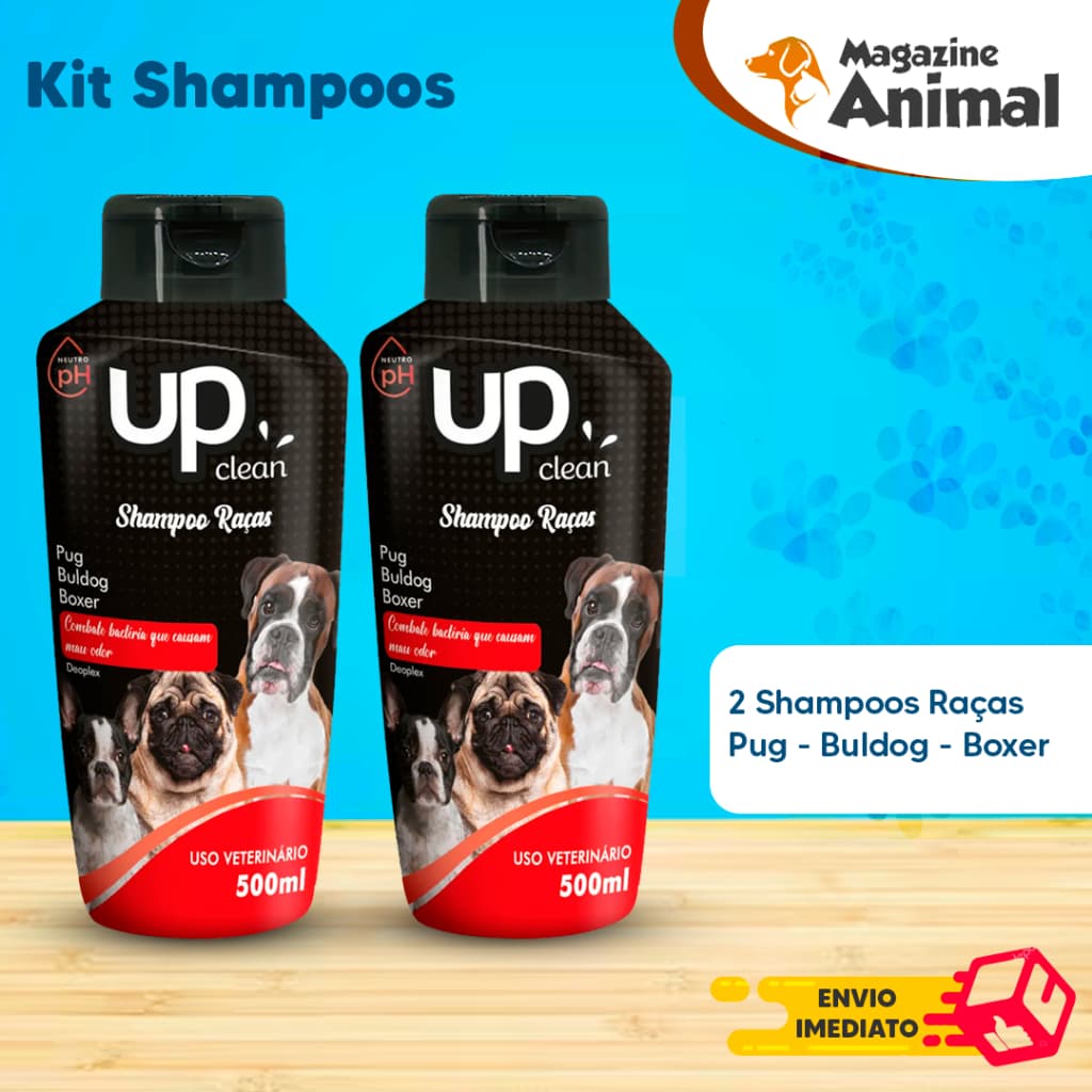 Kit banho Shampoo Para Cachorro pet 2 Shampoo para cães Pug - Buldog - Boxer 500ml UP Clean