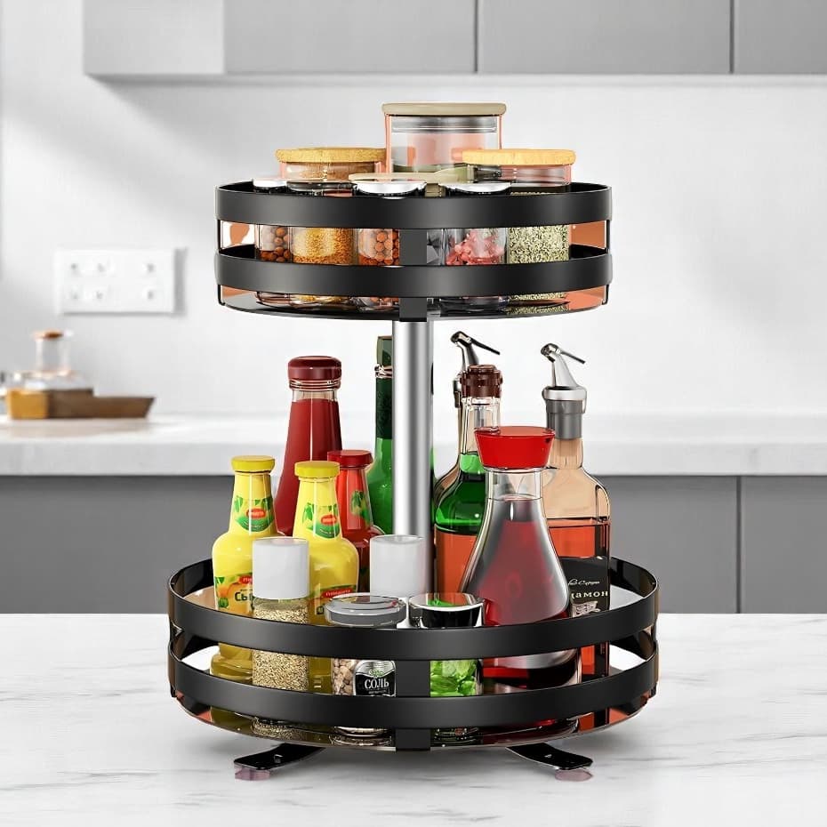 Prateleira Organizadora giratório 2 Camadas Multiuso Organizador 360° Metal Ideal para Cozinha