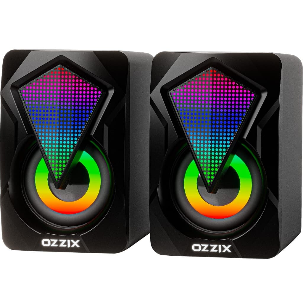 Caixa de Som RGB Iluminada Som Forte Alto Falantes Caixinha Luz Gamer PC Notebook Computador Ozzix