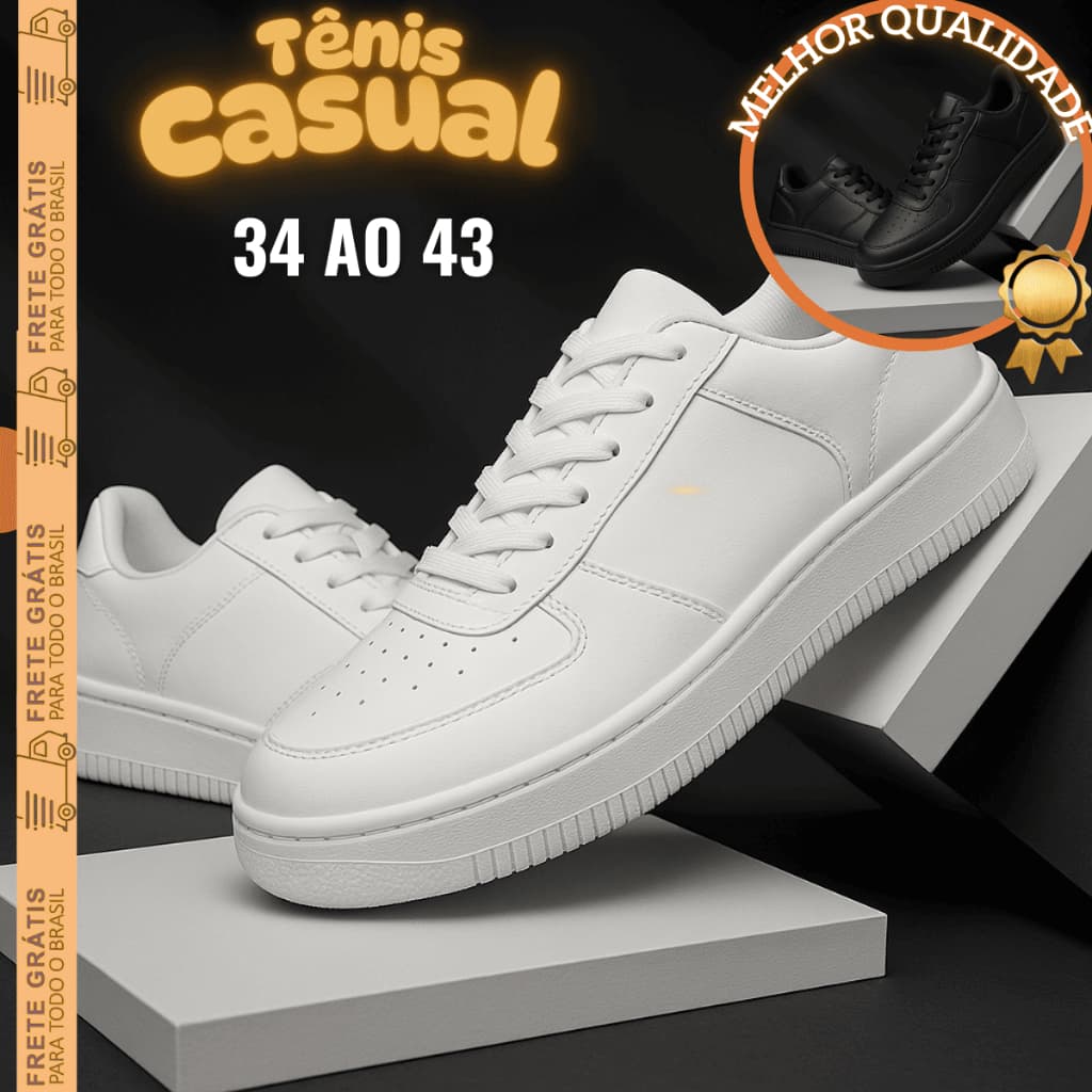 Tenis Casual Branco Masculino Social 34 ao 43 Super Macio Confortavel Sapato Social