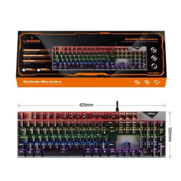 Teclado Mecãnico Gamer Lehmox Rgb Switch Azul e Vermelho USB 2.0 LEY2081