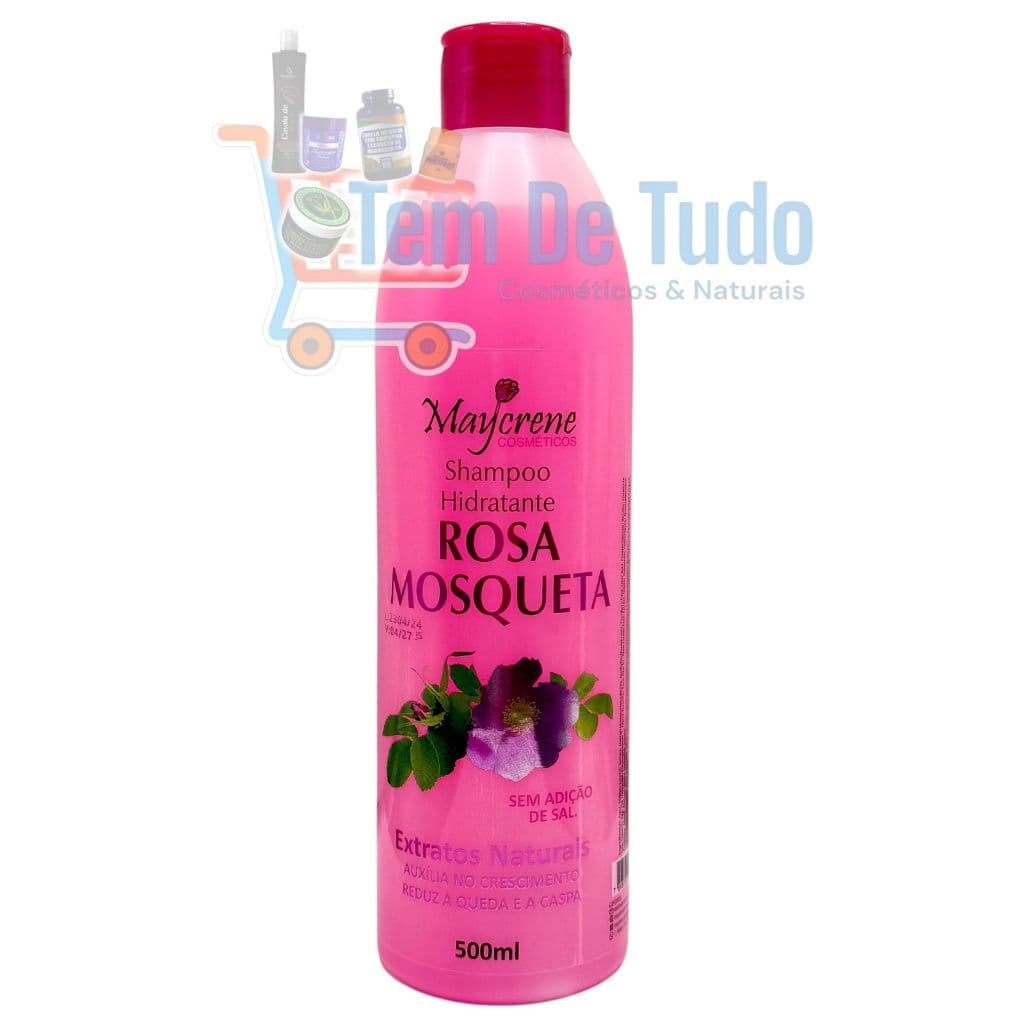 Maycrene Cosméticos - Shampoo Hidratante Rosa Mosqueta - Extratos Naturais - Reduz a Queda e a Caspa