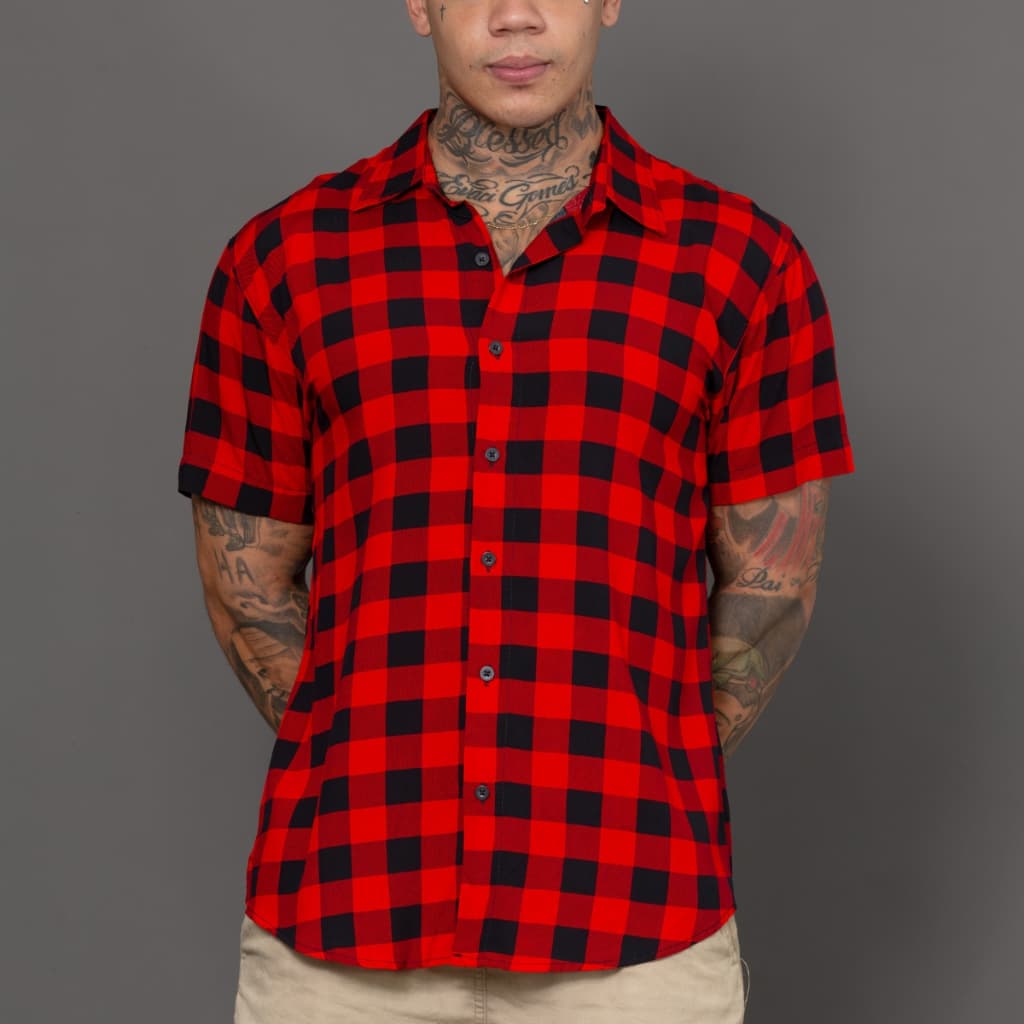 Camisa Social Xadrez Masculina Manga Curta Slim