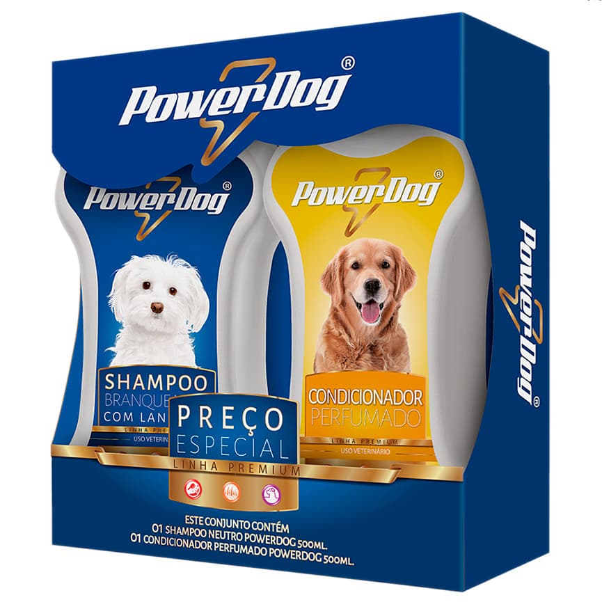 Kit Shampoo Branqueador + Condicionador Perfumado Para Cães 500ml PowerDog