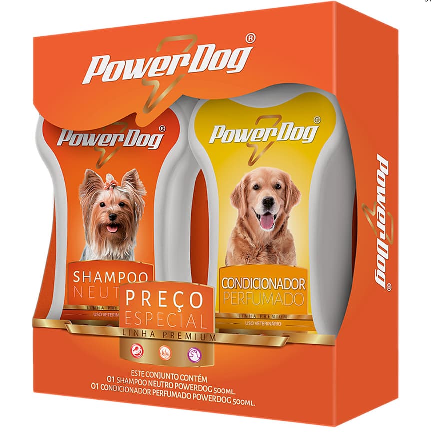 Kit Shampoo Neutro + Condicionador Perfumado Para Cães 500 ml Powerdog