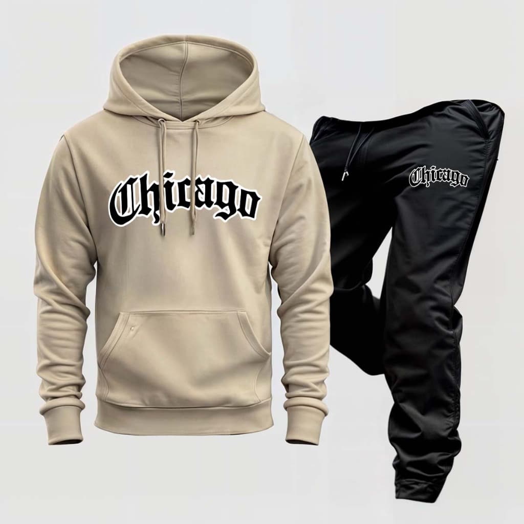 Conjunto Moletom Unissex Estampado Chicago Blusa Frio Calça Flanelado Algodão Macio Confortavel