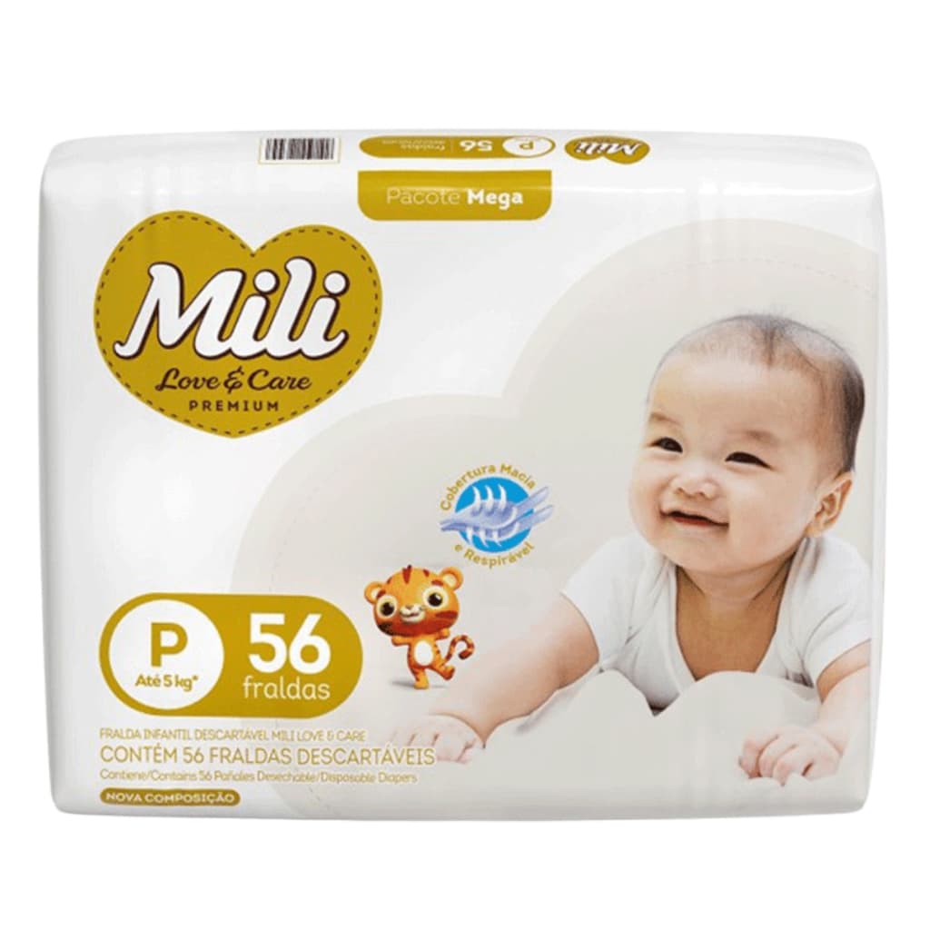 Fralda Infantil Tamanho P 56 Unidades Mili Love&Care Premium