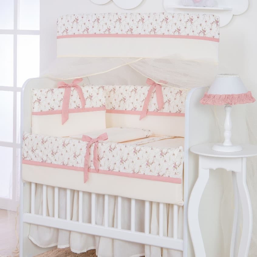 Kit Mini Berço Algodão Bordado Berço Moises 8 Peças Bebê Menina Amarilys