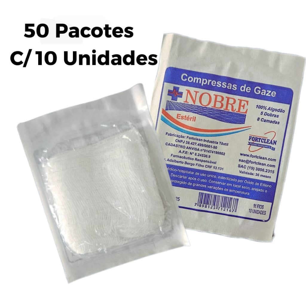 Kit 500 Unidades Gaze Estéril Compressa Hidrófila Fortclean