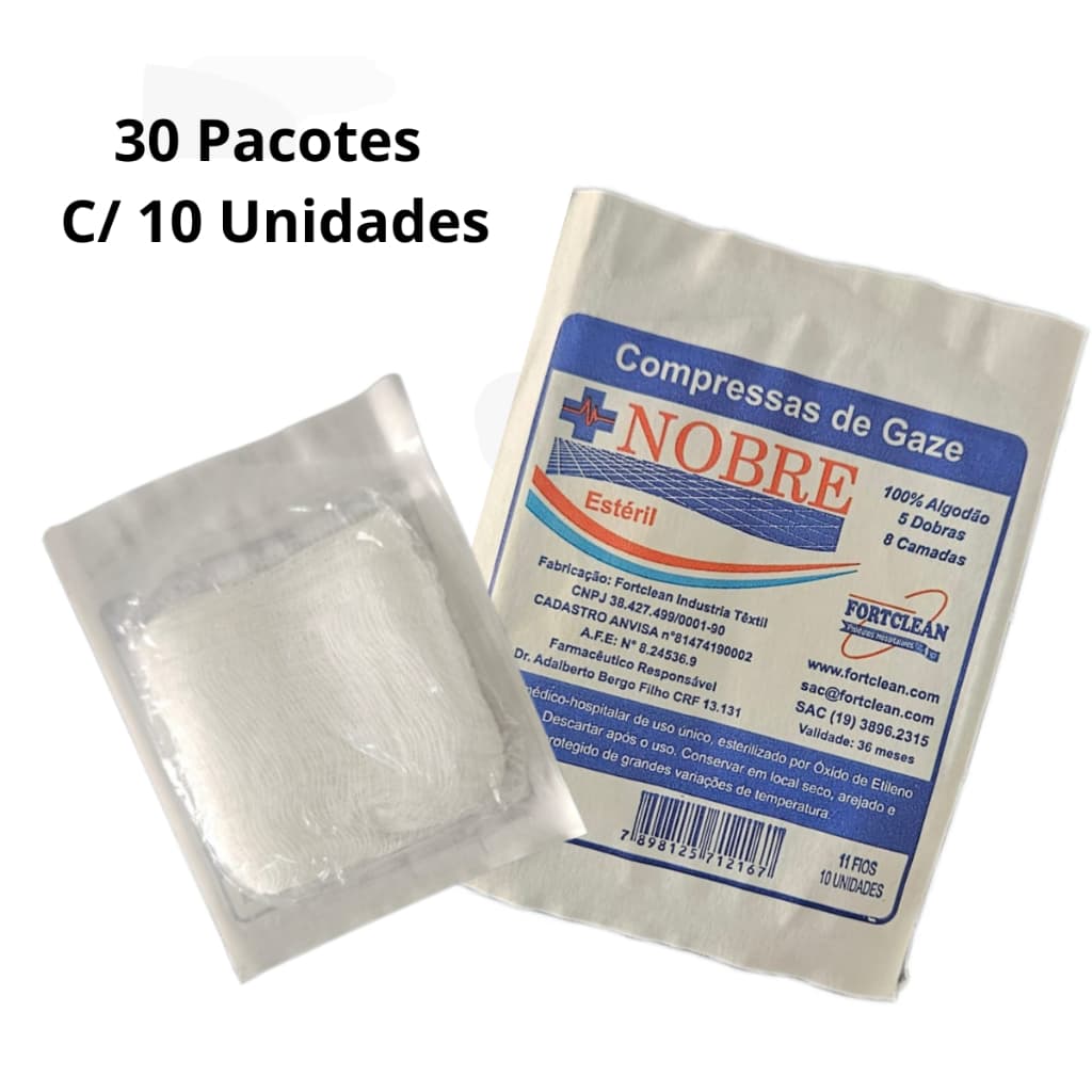 Kit 300 Unidades Gaze Estéril Compressa Hidrófila Fortclean