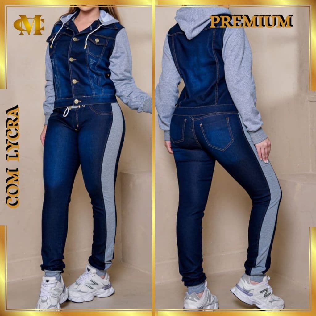 Conjunto Feminino Jeans com Moletom com Lycra Conforto Moda