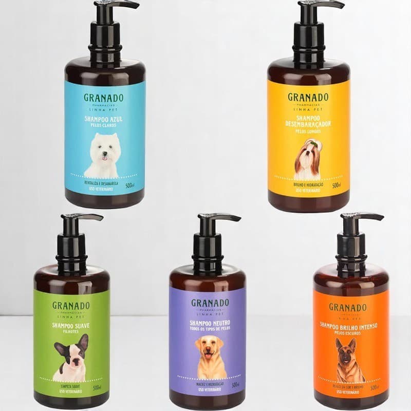 Shampoo Granado Pet Para Cães e Gatos 500ml, Neutro, Pelos Claros, Escuros e Desembaraçador - PROMO