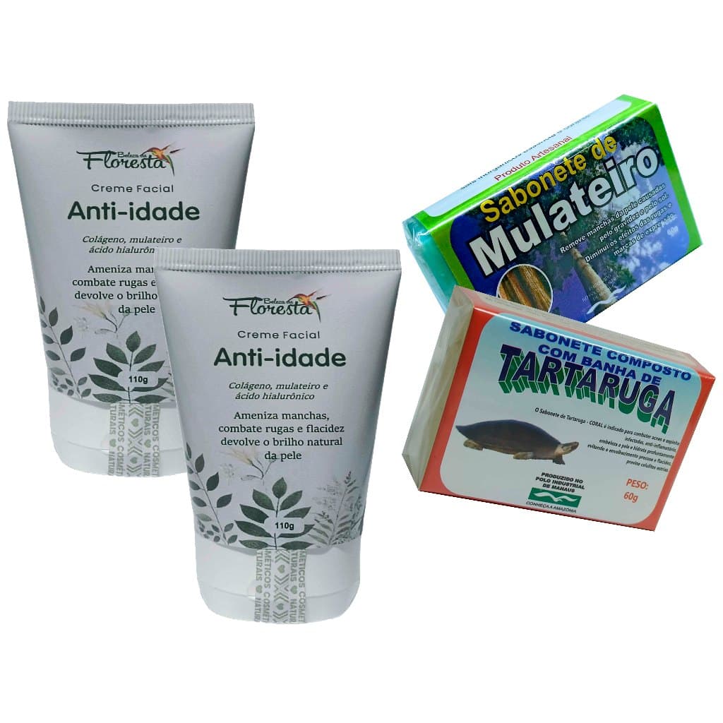 Creme Facial Anti-idade C/mulateiro 2und + 2 Sabonetes - Beleza da Floresta | Original