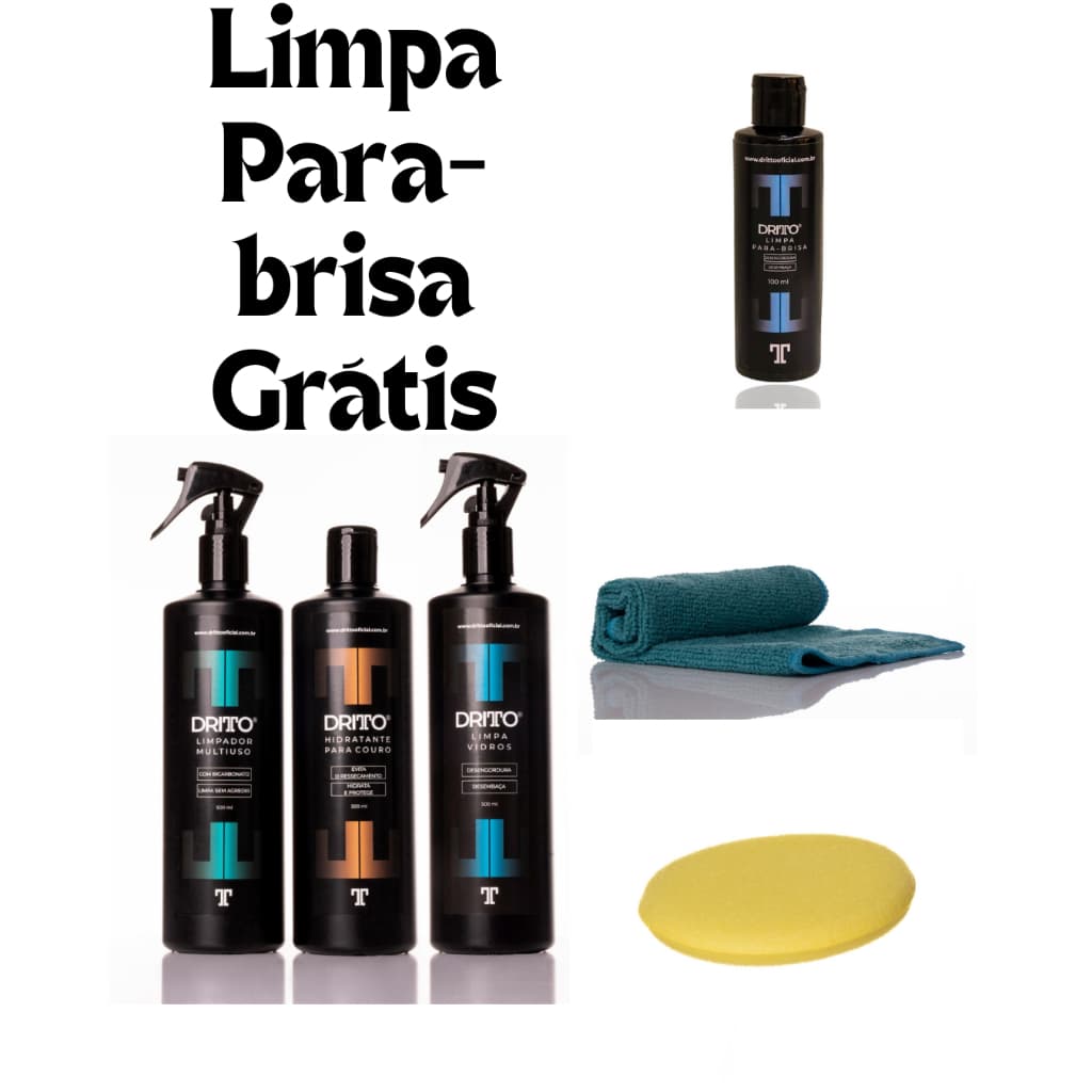 Kit Limpeza Interna Carro Profissional Dritto c/ Couro + Vidros + Multiuso + Brinde Limpa Para-brisa