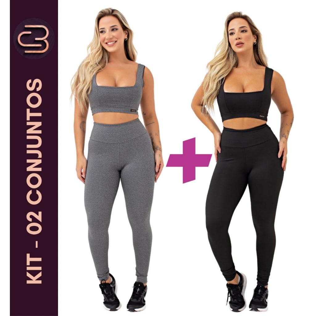 Kit 02 Conjunto Academia Feminino Fitness Completo Top e Leg Roupa de Treino Moda Fitness