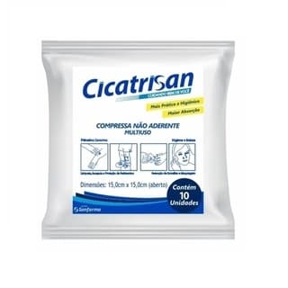 Kit 10un Compressa De Gaze Não Aderente Multiuso Proteção Ferimentos 15cm x 15cm – Cicatrisan