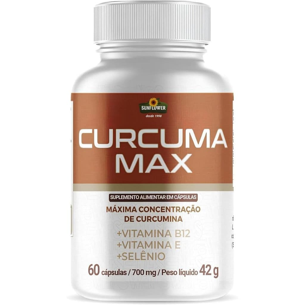 Cúrcuma + Vitamina B12 + Selênio e Vitamina E - Cúrcuma 700mg - 95% de curcumoides - 130mg Sunflower