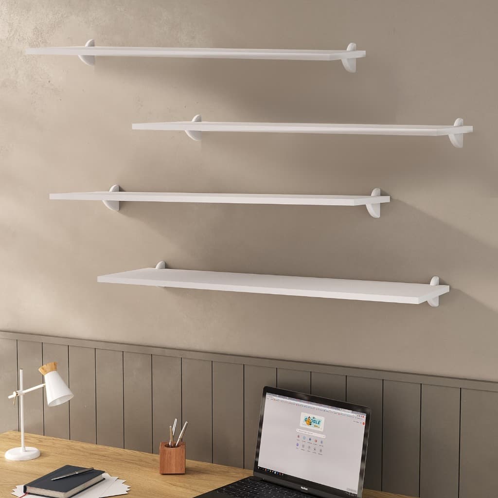 Kit 4 Prateleira Mdp De Parede 60x25 Suspensa Para Livros com Suporte Arredondado