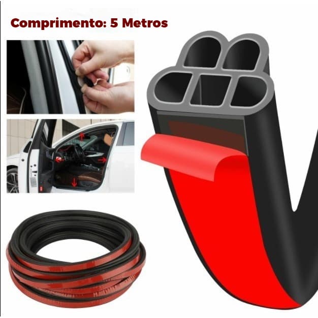 Borracha Vedação Porta Carro 5M 5 Furos – Universal, Extra Grossa, Anti-Ruído, Uno Gol Palio Up HB20