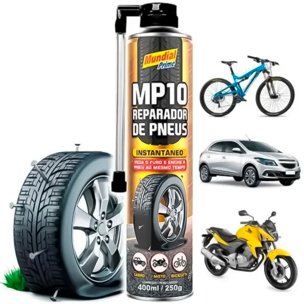 Reparador De Pneu Spray Instantâneo Furo 400ML 260G Carro - Bike - Moto Multiuso Unidade Ou Kit