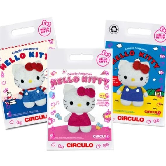 Kit Amigurumi Hello Kitty Oficial Circulo Completo Fios Agulha Fibra 40g Crochê