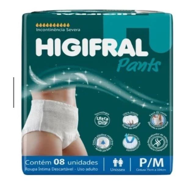Fralda Geriátrica Roupa Íntima Descartável P/M pct c/08 - Higifral Pants