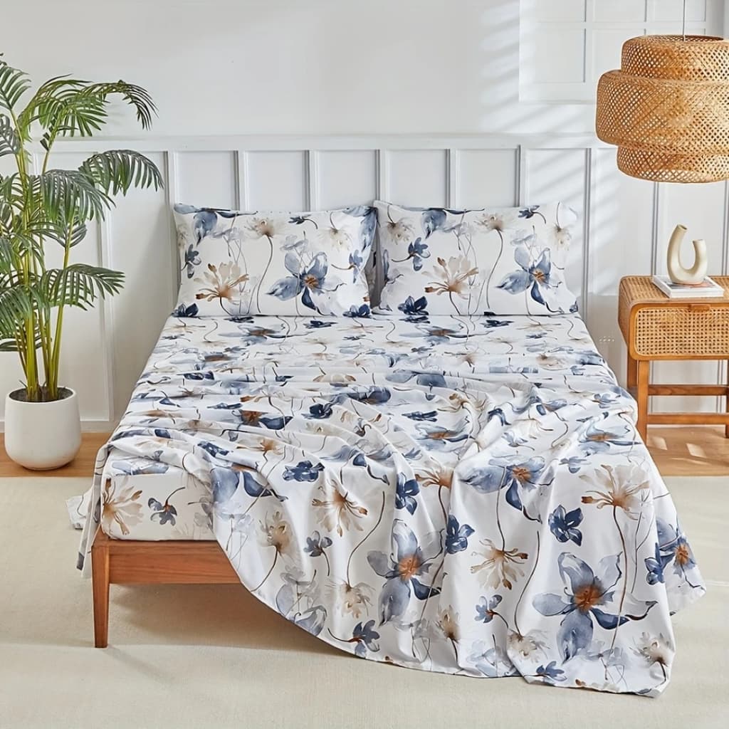 Lençol Casal 4 Peças Estampado Jogo Roupa de Cama Casal Padrão Com Elástico