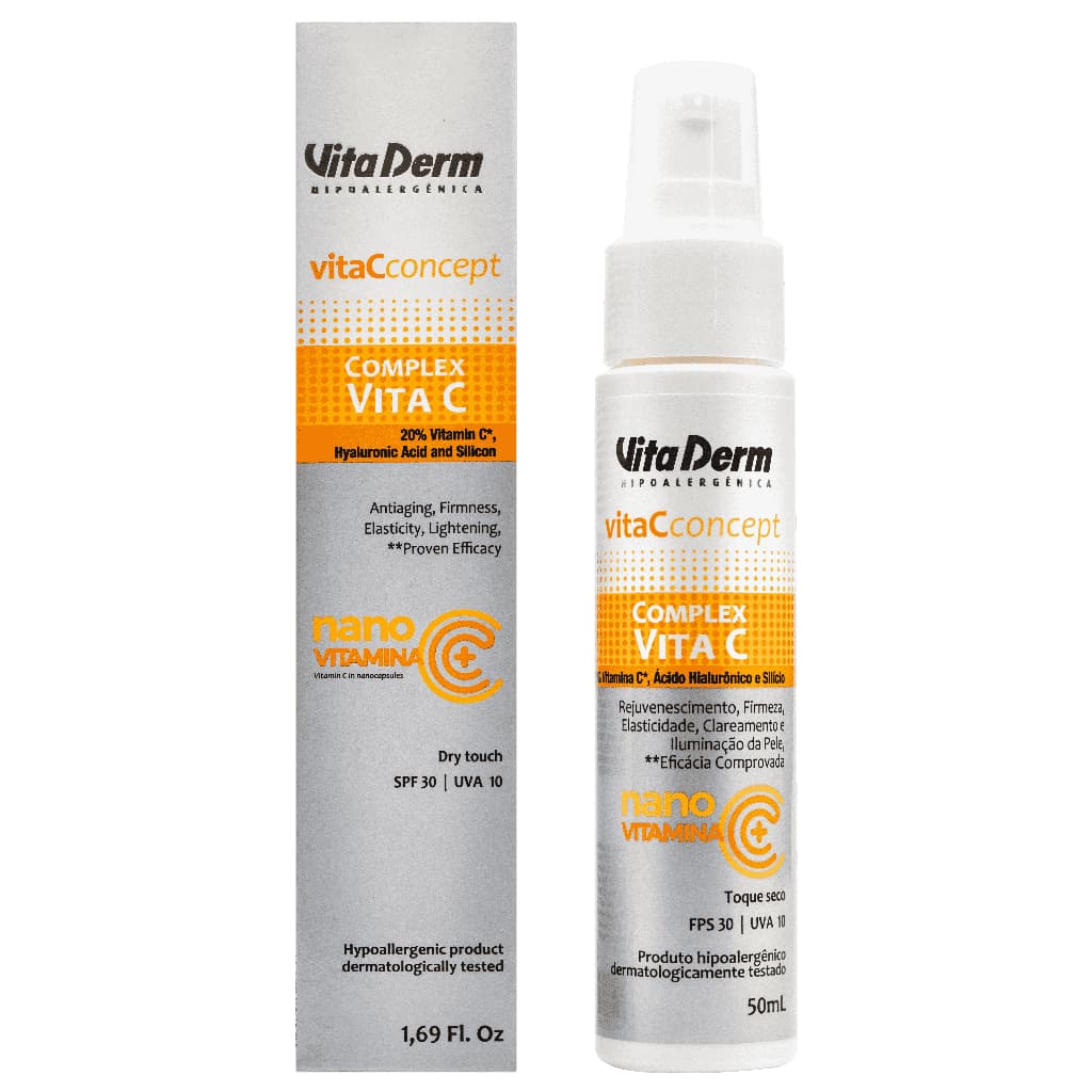 Sérum Facial Vita derm Complex Vita C 50ml • 20% Vitamina C • FPS 30 • Antioxidante e Hidratante