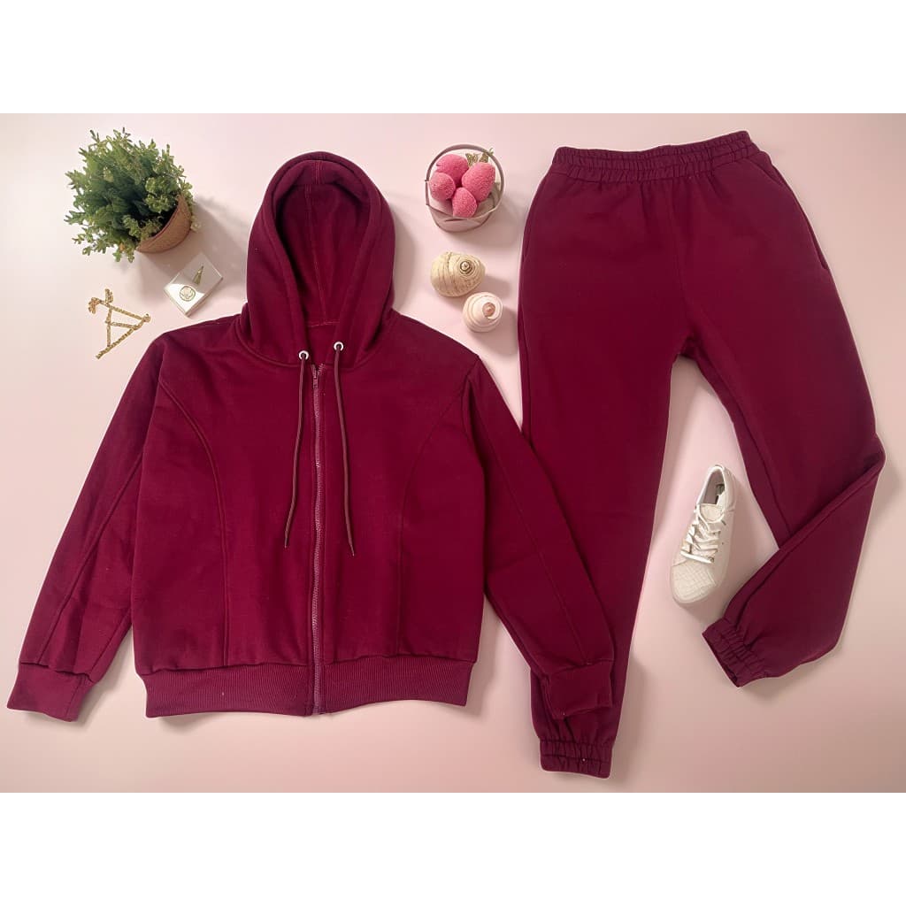 Conjunto Moletom Blusa Canguru Capuz Feminino com Zíper  e Calça Moletom Feminino