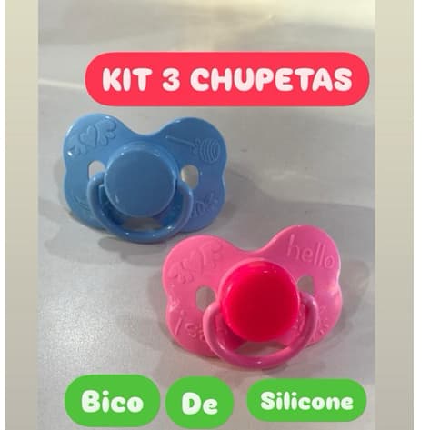 Kit 3 Chupetas Borboletas Bico de Silicone Orto ou Redondo fase 2