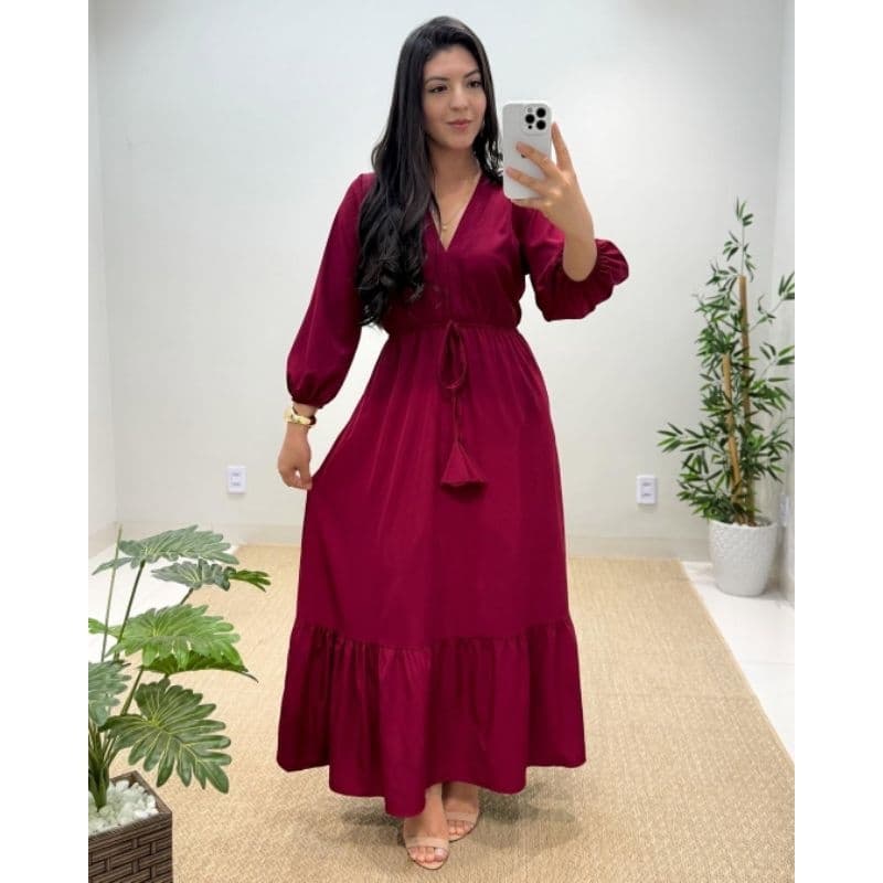 vestido longo 3/4 evangelico