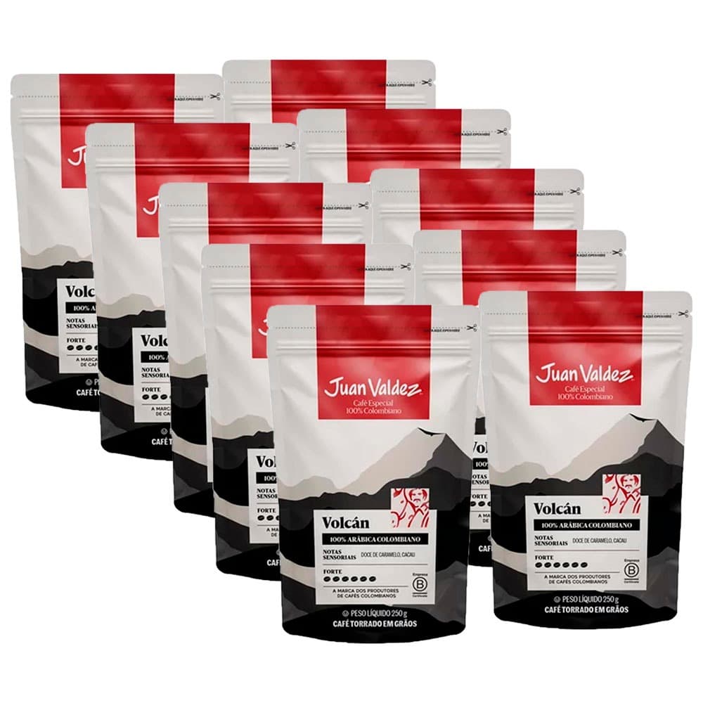Café em Grãos Colombiano Juan Valdez Volcán Kit 10 de 250g Café importado Colômbia Blend Premium