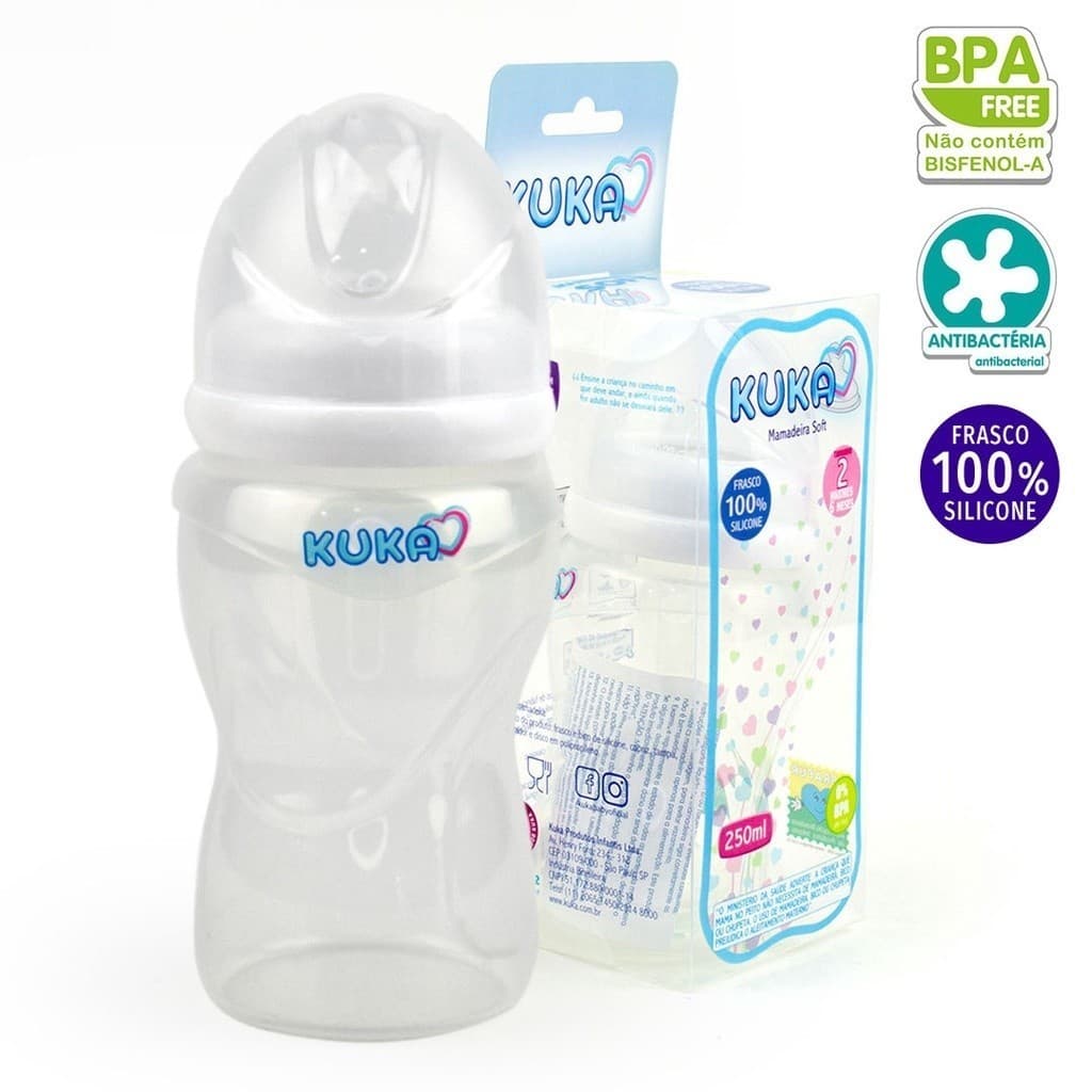 Mamadeira KUKA Soft Bico Ortodôntico Silicone Macio – 150ml e 250ml | Avulsas ou em Kit Promocional
