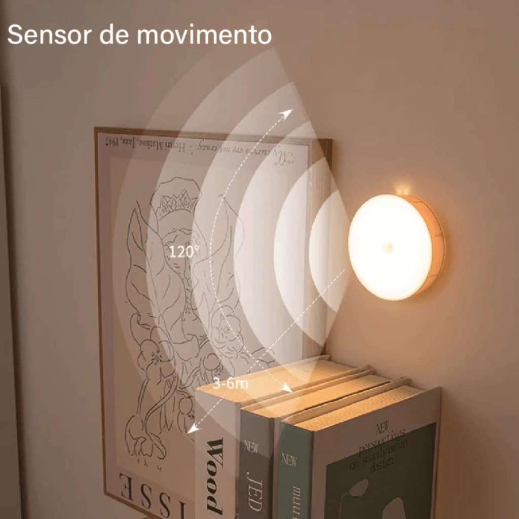 Luminária LED Branco Quente com Sensor de Presença recarregável USB Kit com 3 Luminárias